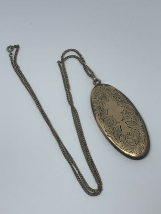 Vtg Antique Victorian Gold - Filled Locket Large Etched 24” Chain