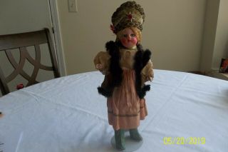 Antique 11” Paper Mache Head Sawdust Body Doll