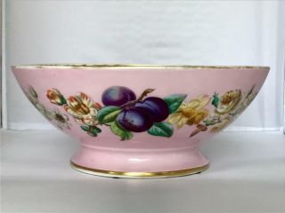 Large Pink Antique French Porcelain Punch Bowl with Fruit,  Flowers,  Nuts 2