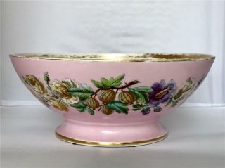 Large Pink Antique French Porcelain Punch Bowl with Fruit,  Flowers,  Nuts 4