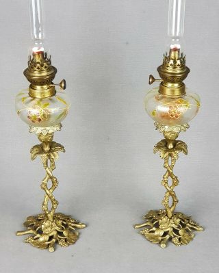 Pr Victorian Painted Kerosene Oil Miniature Peg Lamps Lamp 8  