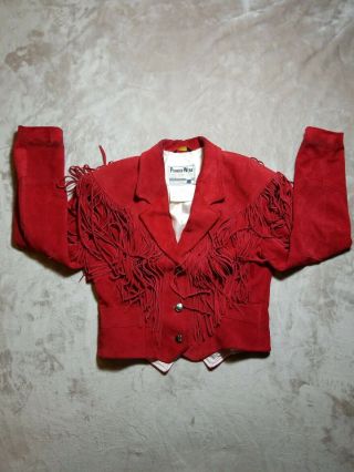 Vtg Pioneer Wear Western Red Suede Leather Cropped Fringe Usa Jacket Size 8