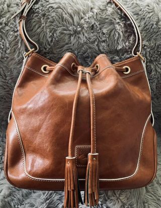 Dooney & Bourke Vintage Large Bucket Crossbody Drawstring Leather Shoulder Bag