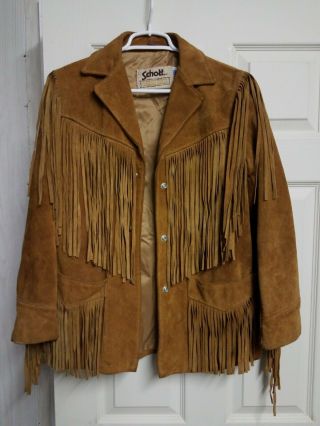 Schott Western Brown Suede Fringe Jacket Size 12 Vintage Retro