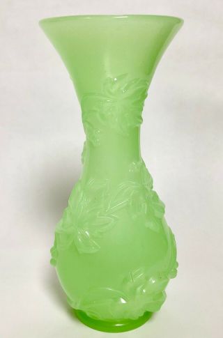 Antique Baccarat Green Opaline Glass Moulded Grape Vine Vase