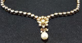 Gold Plated & Cultured Pearl Vintage Art Deco Antique Pull Knot Necklace