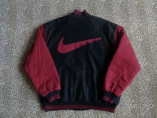 Nike Vintage Varsity Wool Bomber Insulated Jacket Big Logo Size L - Xl Black Red