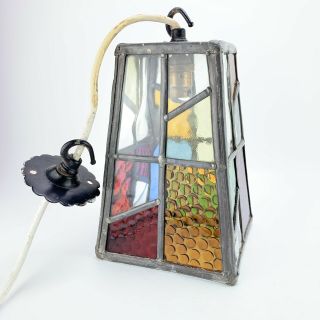 Vintage Stained Glass Leaded Light Fitting Lantern Wynyates Ware Porch Hall 3