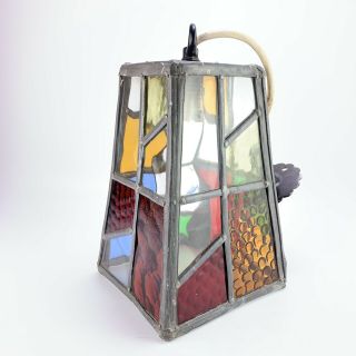 Vintage Stained Glass Leaded Light Fitting Lantern Wynyates Ware Porch Hall 4