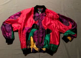 Vintage Unisex Picasso Reversible 80’s Satin Bomber Jacket Abstract Art One Size