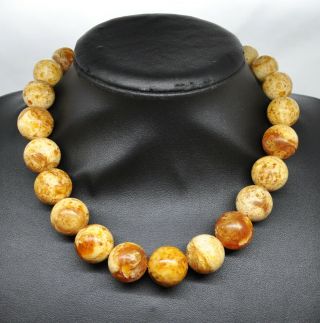 82.  15g Large Vintage Eggyolk Baltic Amber Old Necklace Ussr Round Beads Formed