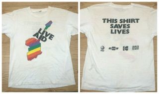 Live Aid 1985 Vintage Concert Graphic Tee Shirt Rainbow Guitar Women L
