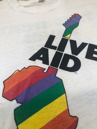 Live Aid 1985 Vintage Concert Graphic Tee Shirt Rainbow Guitar Women L 4