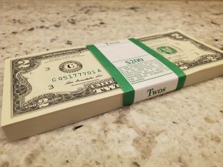Rare Pack Of 100 $2 Bills Containing Serial 77777 - Strap $2 Bill Repeater