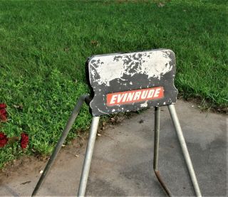Vintage Evinrude Outboard Boat Motor Engine Stand Black Top With Red Tag
