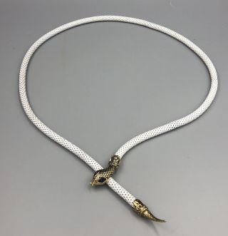 Vintage Whiting And Davis White Metal Mesh Snake Belt Necklace