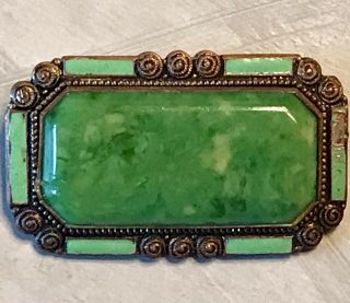 Rare Unique Antique Vintage Art Deco Jadeite Jade Enamel Filigree Brooch Pin