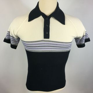 Vintage 50s 60s Atomic Retro Knit Surf Terry Polo Stripe Shirt Mid Century Mod M