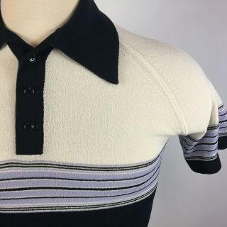 Vintage 50s 60s Atomic Retro Knit Surf Terry Polo Stripe Shirt Mid Century Mod M 2