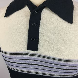 Vintage 50s 60s Atomic Retro Knit Surf Terry Polo Stripe Shirt Mid Century Mod M 3