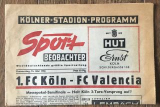 Very Rare 63/64 Fairs Cup Semi Final Fc Cologne V Valencia Newspaper Programme