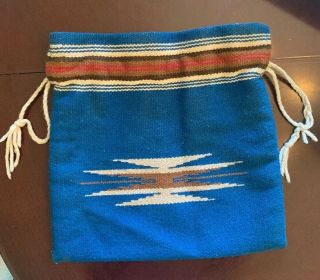 Vtg Ortega ' s Chimayo Mexico Hand Woven Wool Purse/Bag With Pull String 3