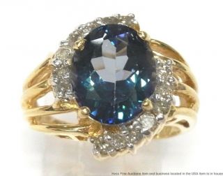 Big Mystic Topaz Diamond Solid Gold Ring Ladies Vintage Solitaire Fashion 5.  9gr