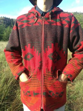 Vtg Woolrich Aztec Indian Blanket Southwestern Jacket Wool Small Medium