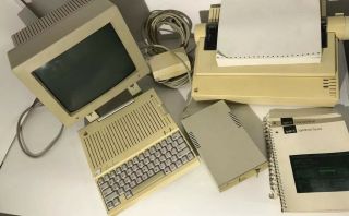 Vintage Apple Iic With Monitor,  Dot Matrix Printer,  Floppy Drive,  Cables,  & More