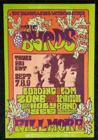 Bg 82 1967 The Byrds Loading Zone Fillmore Poster Bill Graham Vintage