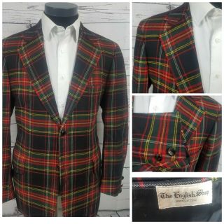 Vtg Princeton English Shop Sportcoat Red Plaid Check 100 Wool 2btn 40r