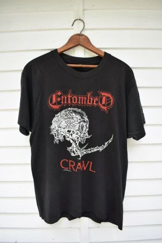 1991 Entombed Crawl T - Shirt L Tour Band Tee Vintage Death Metal 90s