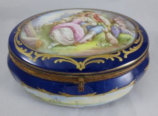 Antique Chateau De Longpre France Sevres Style 8 " Oval Hand Painted Dresser Box