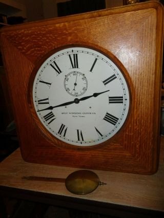 Antique - Oak - Self Winding Clock Co.  Wall Clock - Ca.  1920 - T563