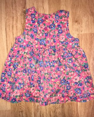 Vintage OshKosh USA Pink Purple Yellow Floral Soft Cotton Jumper Dress Girl 24m 2
