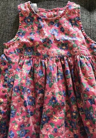 Vintage OshKosh USA Pink Purple Yellow Floral Soft Cotton Jumper Dress Girl 24m 5