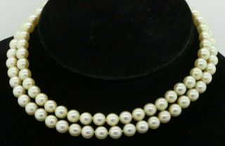 Vintage 14k White Gold Elegant High Fashion 8mm Pearl Double Strand Necklace