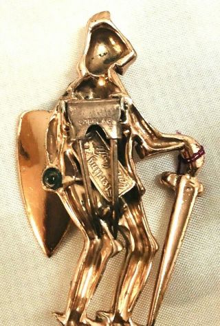 RARE CORO CRAFT Sterling Silver Vermeil Figural Knight Sword & Shield Fur Pin 3
