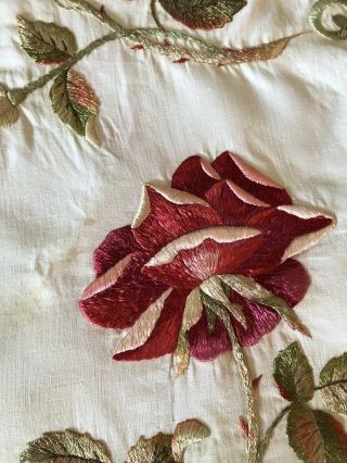 ANTIQUE LINENS - “ROYAL SOCIETY “ TABLECLOTH W/ RED ROSES 4