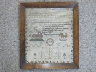 Framed Antique 1807 Needlework Sampler By Mary Upsall Age 11 W/poem Animals Abc