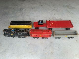 Vintage Burbank Seaver Toy Co Cal 6 - Piece Wooden Trains W/ 2 Men