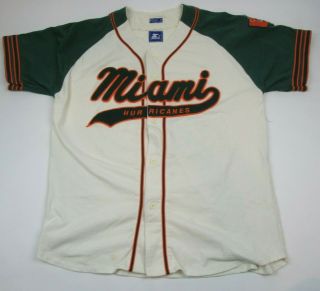 Vtg 90s University Of Miami Hurricanes Classic Starter Baseball Jersey Xl Rare