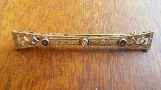 Fine Antique 14k Gold Diamond Sapphire Art Deco Filigree Bar Pin Bin Obo Fs