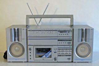 1980s Vintage Jvc Pc - 5jw Stereo Cassette Boombox Phono Input Shelf System