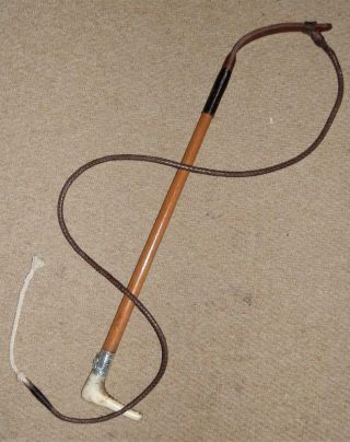 Antique Ladies/gents Hunting Whip & Lash W/ H/m Fox Silver Collar 