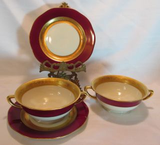 Zucker & Lichtmann Karlsbad Czechoslovakia Rare Gold Encrusted Cream Soup Bowls