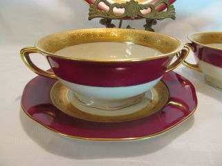Zucker & Lichtmann Karlsbad Czechoslovakia Rare Gold Encrusted Cream Soup Bowls 3