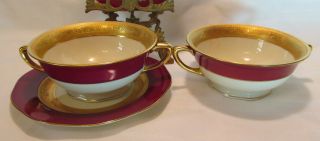 Zucker & Lichtmann Karlsbad Czechoslovakia Rare Gold Encrusted Cream Soup Bowls 8