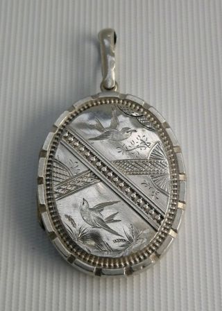Vtg Victorian Aesthetic Large 4cm Solid Silver Locket Pendant Of Bird Design