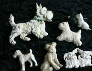 5 Vintage Celluloid Dog Brooches